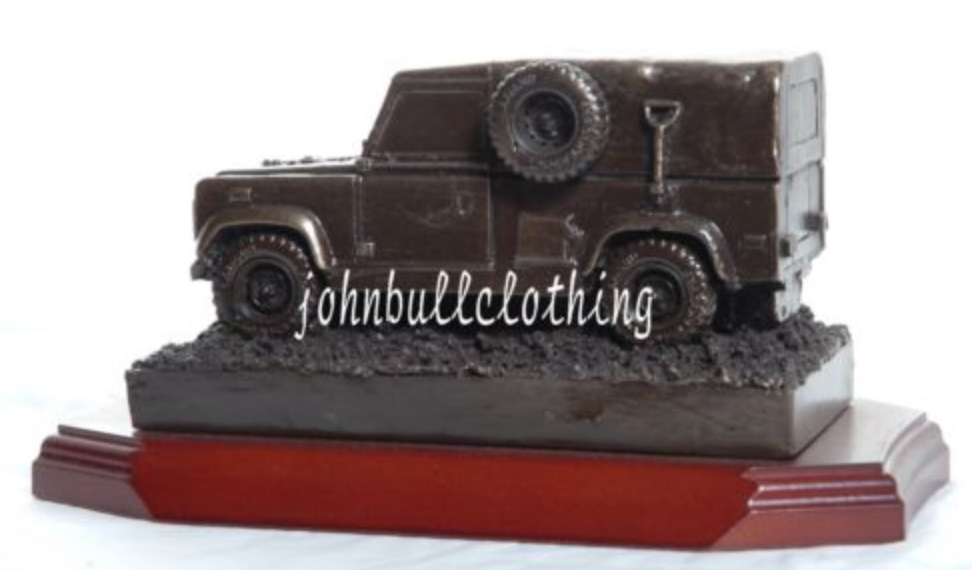 BRITISH ARMY LAND ROVER DEFENDER BRONZE RESIN SCULPTURE