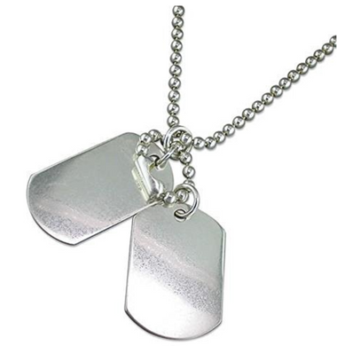 Sterling Silver Double Dog Tag Necklace Pendant on Bead Chain