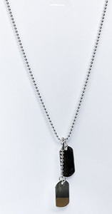 Sterling Silver Double Dog Tag Necklace Pendant on Bead Chain