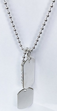 Sterling Silver Double Dog Tag Necklace Pendant on Bead Chain