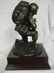 Kneeling Combat Bronze Resin Figure with Helmet